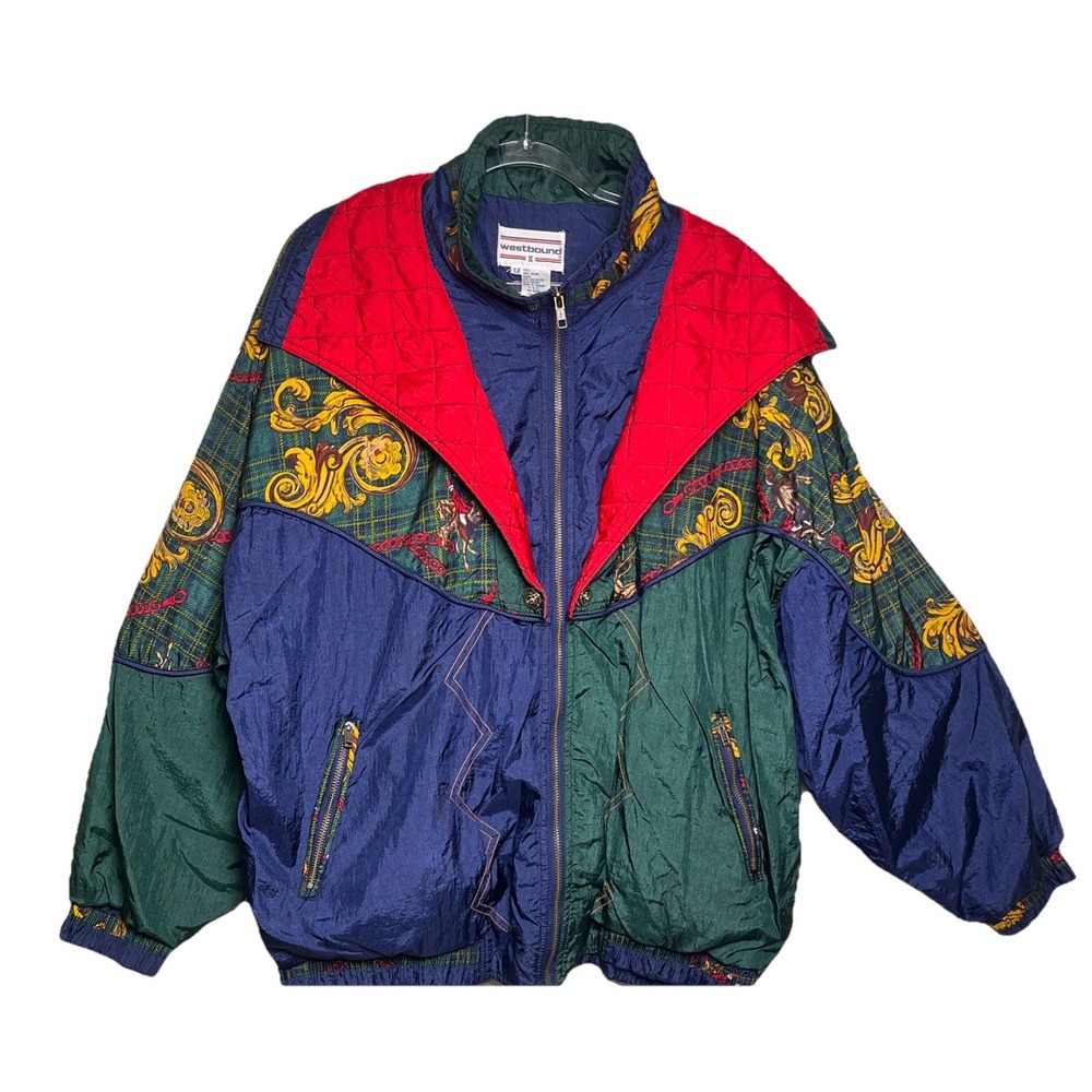 Vintage Westbound II Equestrian Scarf Print Windbreaker Jacket Womens 1X 80s 90s